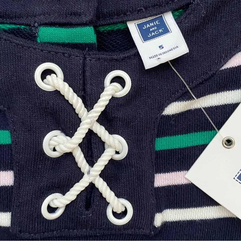 Janie and Jack Dress Long Sleeve Sweatshirt Blue Green White Pink Stripes Size 5